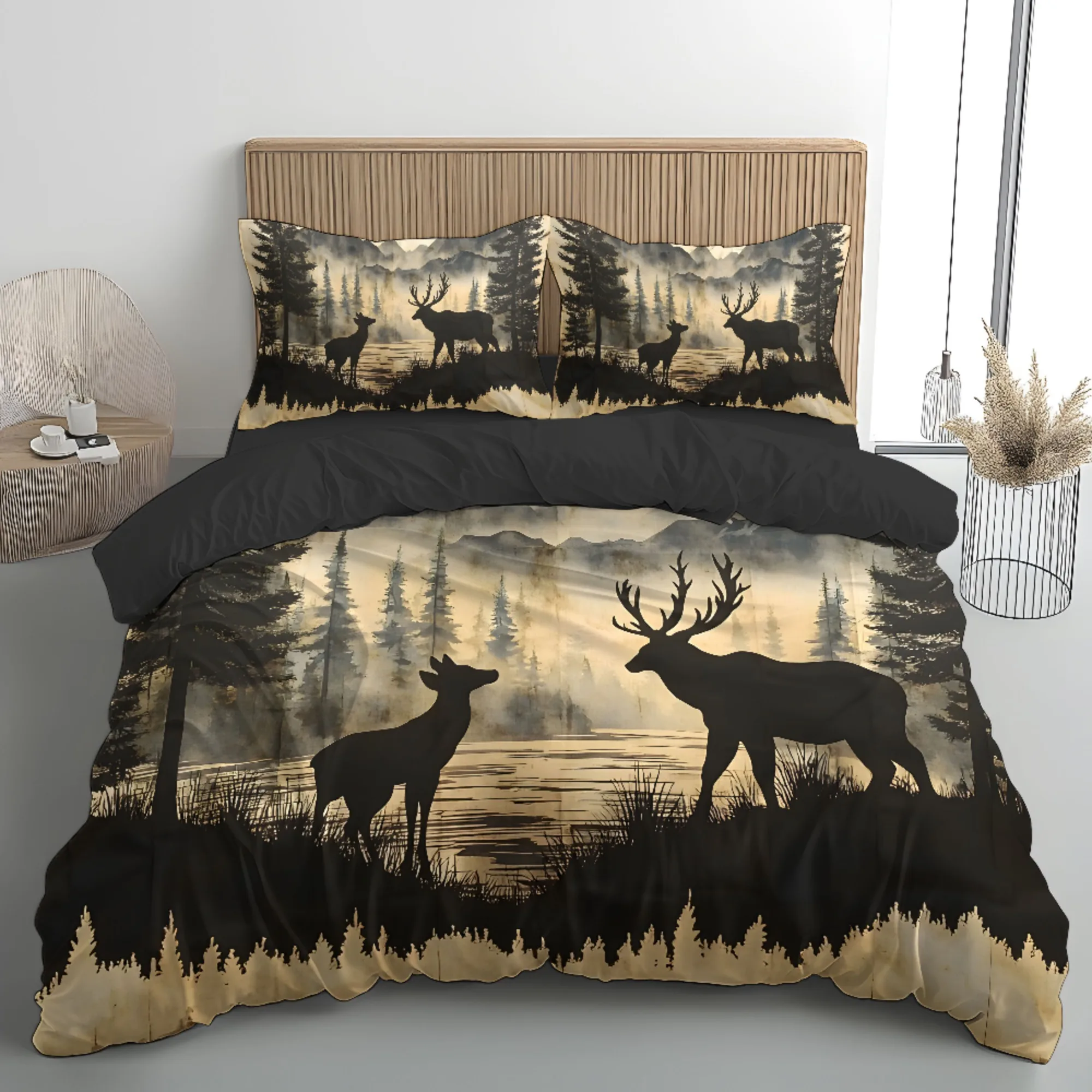 Lakeside Forest Pattern 3D Deer Pattern Quilt Cover Set Woven Polyester Bedding, Comfortable and Skin-friendly for All Seasons
Lakeside Forest Pattern 3D Deer Pattern Quilt Cover Set Woven Polyester Bedding, Comfortable and Skin-friendly for All Seasons