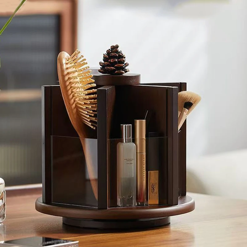 High-End Customized Large Capacity Rotatable Rectangle Portable Desktop Storage Form Novel Wooden Jewelry Box Convenient Jewelry