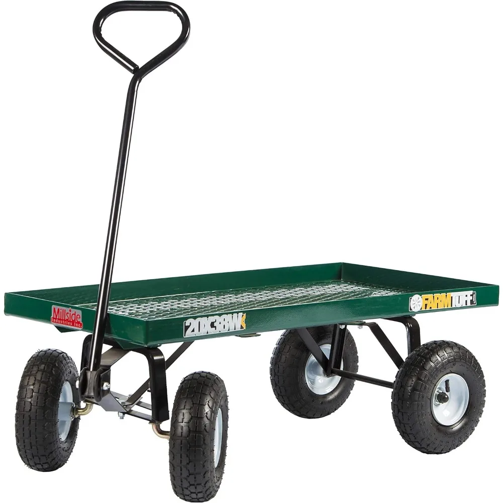 durable metal deck garden wagon utility cart with flat-free tires, green, 20" x 38"
durable metal deck garden wagon utility cart with flat-free tires, green, 20" x 38"