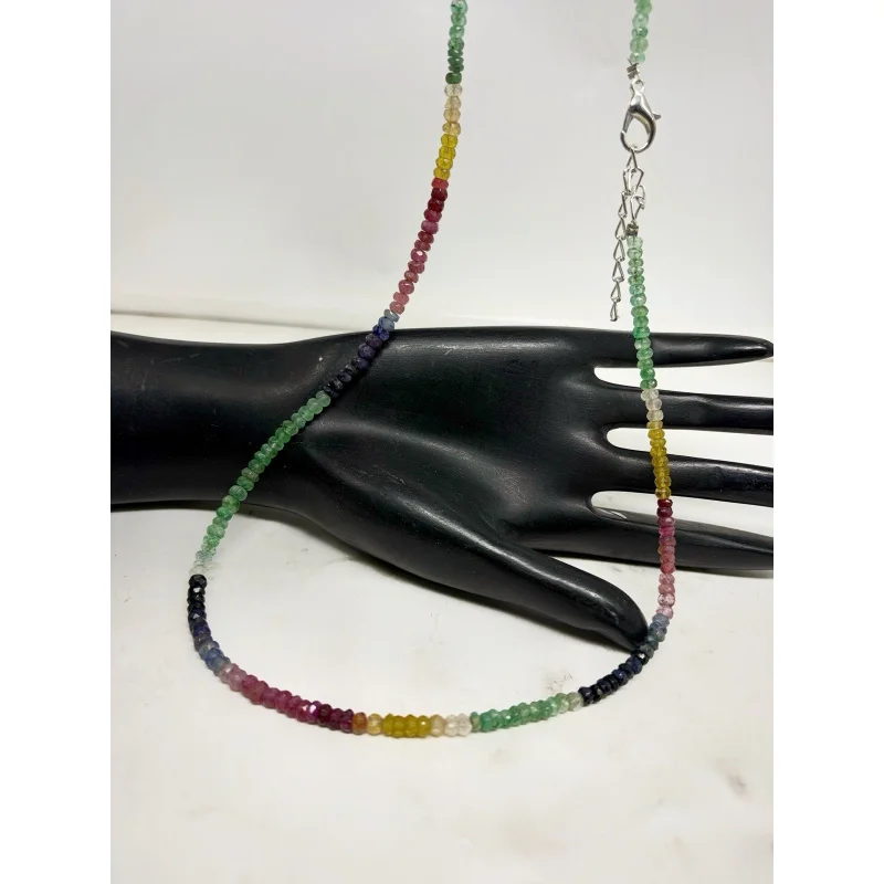 Natural Multi Sapphire Necklace 20” Faceted Round Beads Sterling Silver Clasp
Natural Multi Sapphire Necklace 20” Faceted Round Beads Sterling Silver Clasp
