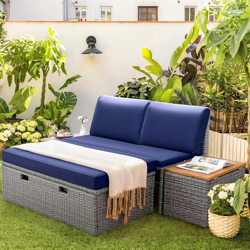 Outdoor Daybed Set Multifunctional Wicker Lounge Bed Furniture with Two Side Tables, Cushions, Storage Bench for Porch Lawn
Outdoor Daybed Set Multifunctional Wicker Lounge Bed Furniture with Two Side Tables, Cushions, Storage Bench for Porch Lawn