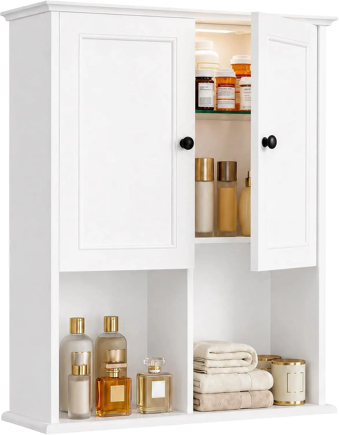 Modern White Bathroom Wall Cabinet with Motion Sensor Light, Recessed Panel, Adjustable Glass Shelf, Over Toilet Storage
Modern White Bathroom Wall Cabinet with Motion Sensor Light, Recessed Panel, Adjustable Glass Shelf, Over Toilet Storage