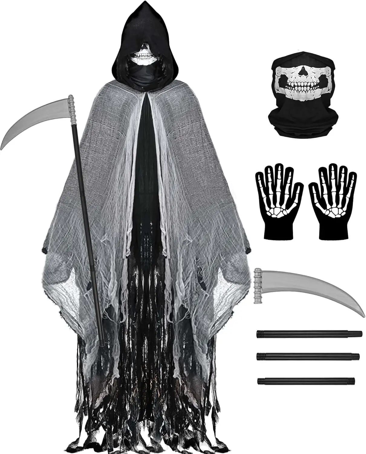 Grim Reaper Costume, Halloween Hooded Cloak, Cosplay Costumes for Adult, Grim Reaper Cape with Scythe, Skull Mask, Gloves
Grim Reaper Costume, Halloween Hooded Cloak, Cosplay Costumes for Adult, Grim Reaper Cape with Scythe, Skull Mask, Gloves