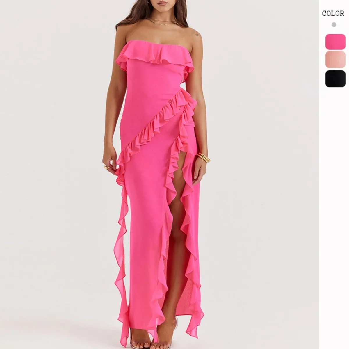 Summer Dress Women Clothing Sexy Party Dresses Ruffles Luxury High Split Sleeveless Strapless Chic Festive Wedding Evening Gowns
Summer Dress Women Clothing Sexy Party Dresses Ruffles Luxury High Split Sleeveless Strapless Chic Festive Wedding Evening Gowns