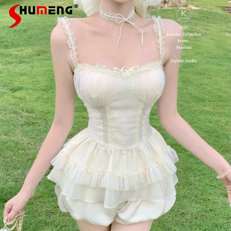 2025 Autumn Princess Style Lace Trim Slimming Camisoles Hot Girl Top And Shorts For Women's Kawaii Clothes Y2k Boat Neck Slings
2025 Autumn Princess Style Lace Trim Slimming Camisoles Hot Girl Top And Shorts For Women's Kawaii Clothes Y2k Boat Neck Slings