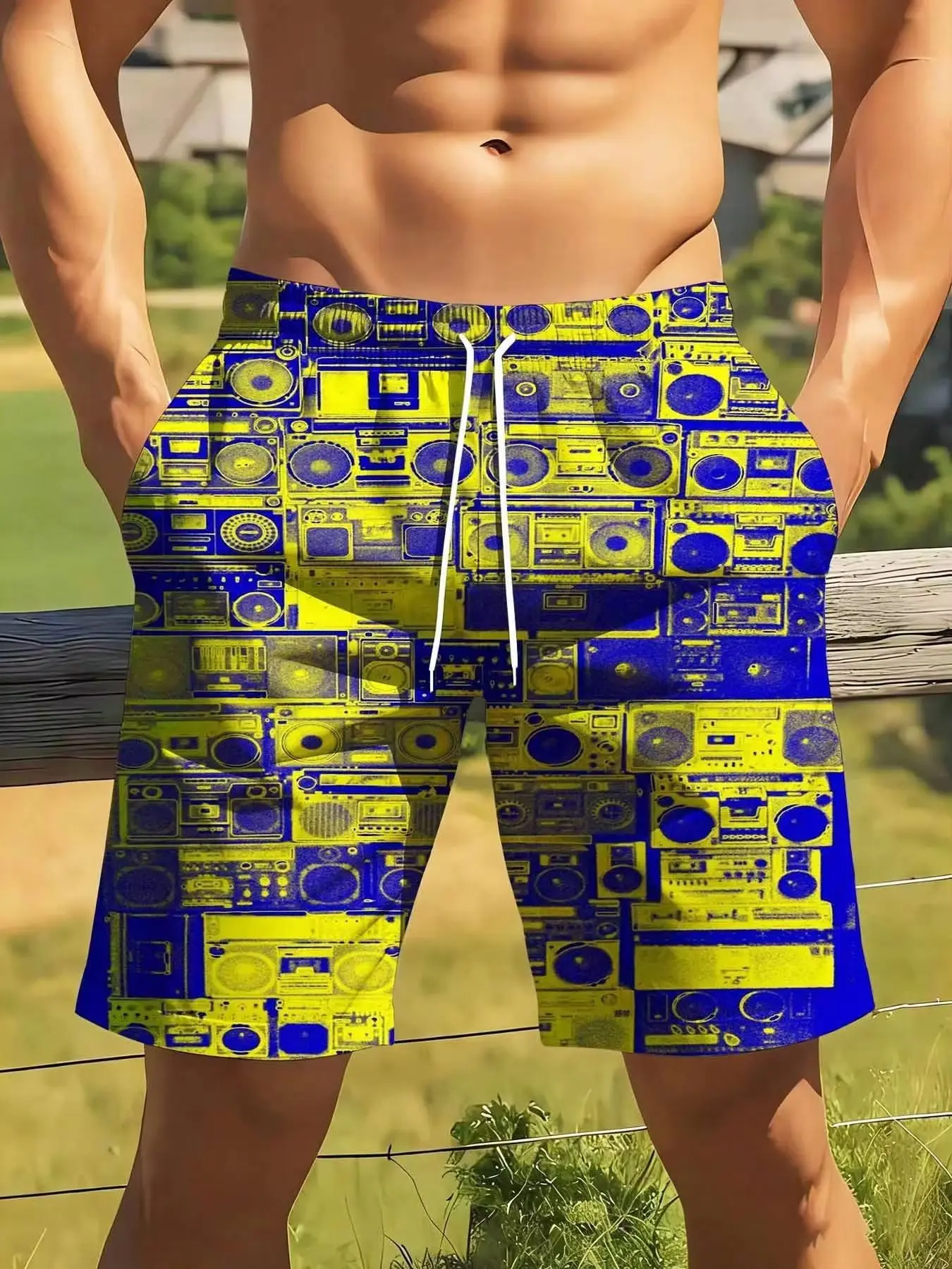 Blue And Yellow Boombox Pattern Swim Trunks For Men Big Size Suitable For Casual Sports Wear Retro Stereo Design Men's Beach Shorts Big Size
Blue And Yellow Boombox Pattern Swim Trunks For Men Big Size Suitable For Casual Sports Wear Retro Stereo Design Men's Beach Shorts Big Size