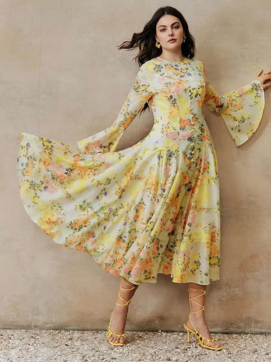 Plus Size Women Long Sleeve Flared Floral Dress Spring Summer Vacation Elegant
Plus Size Women Long Sleeve Flared Floral Dress Spring Summer Vacation Elegant