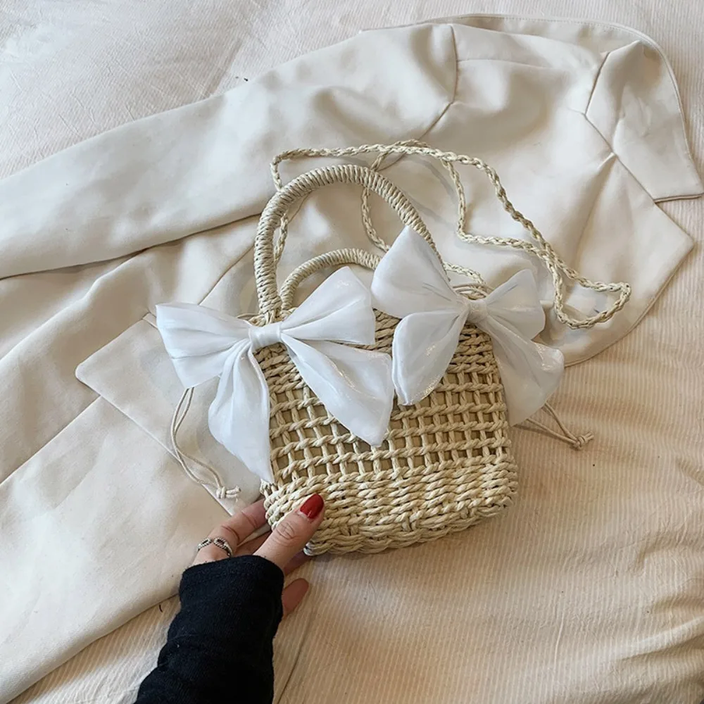 Simple Summer Bowknot Bucket Bag Large Capacity Elegant Weave Straw Bag Tote Hollow Out Crochet Shoulder Bag Girls
Simple Summer Bowknot Bucket Bag Large Capacity Elegant Weave Straw Bag Tote Hollow Out Crochet Shoulder Bag Girls