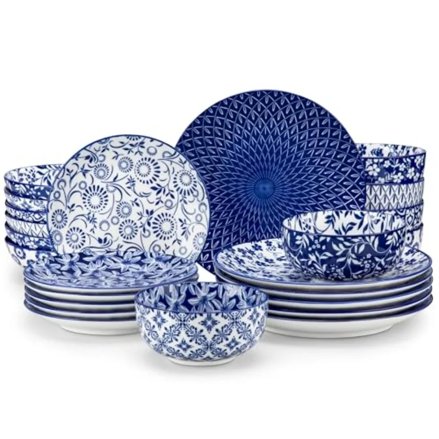 SELENE Plates and Bowls Set for 6, 24 Pieces Dinnerware Sets, Mircowave and Dishwasher Safe Dishes Set, Porcelain Blue Dinnerwa
SELENE Plates and Bowls Set for 6, 24 Pieces Dinnerware Sets, Mircowave and Dishwasher Safe Dishes Set, Porcelain Blue Dinnerwa