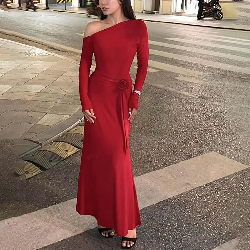 DSMTRC Inclined Shoulder Red 3D Floral Sexy Maxi Dress For Women Fashion Long Sleeve Backless Ruched Bodycon Club Party Dresses
DSMTRC Inclined Shoulder Red 3D Floral Sexy Maxi Dress For Women Fashion Long Sleeve Backless Ruched Bodycon Club Party Dresses