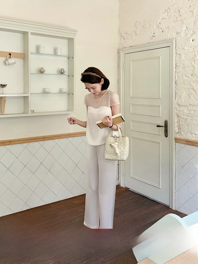 Artme Pearl Series Summer Outfit Women's Two-tone Mesh Set Three-piece Set Date Commute Style Short Sleeve round Neck Long Pants
Artme Pearl Series Summer Outfit Women's Two-tone Mesh Set Three-piece Set Date Commute Style Short Sleeve round Neck Long Pants