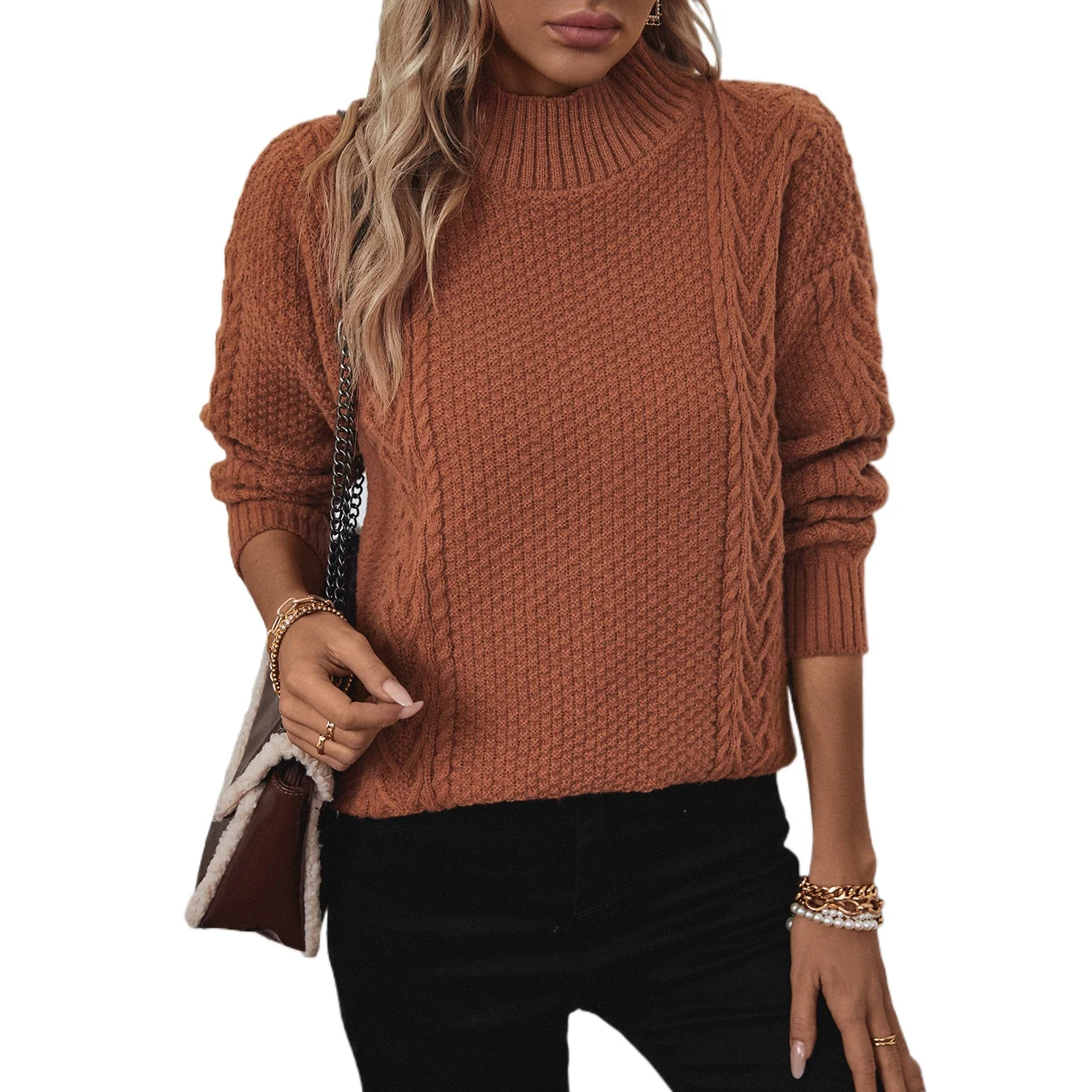 Foreign trade women's semi-turtleneck split knitted sweater new European and American loose long-sleeved pullover sweater women
Foreign trade women's semi-turtleneck split knitted sweater new European and American loose long-sleeved pullover sweater women