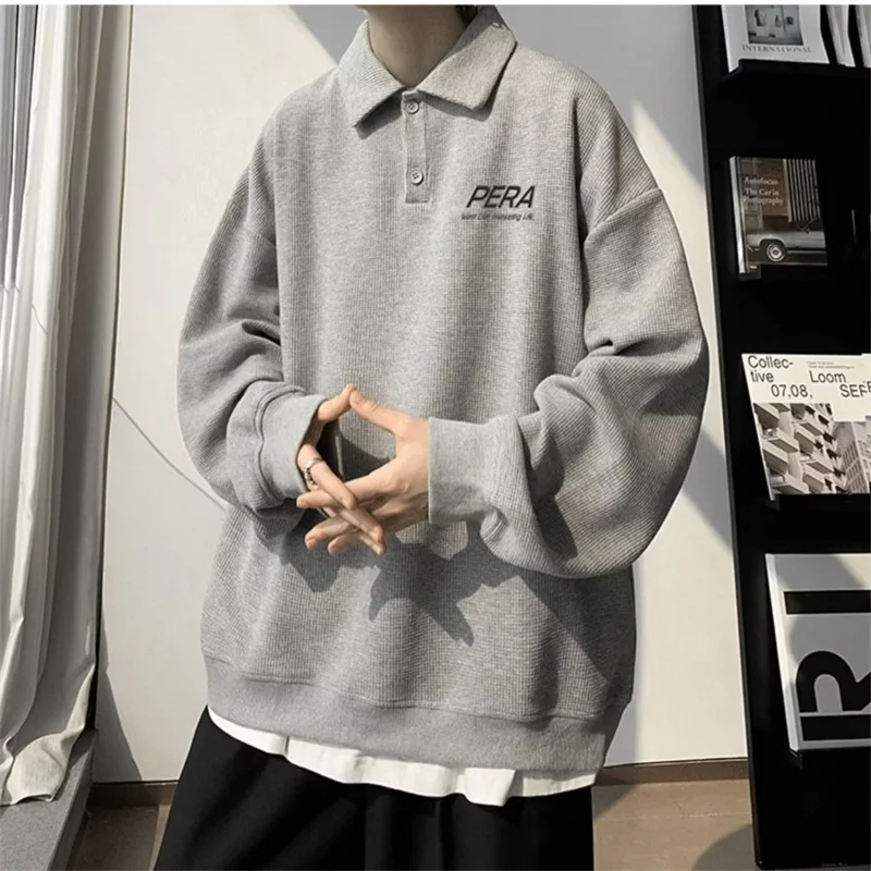 American Retro Waffle Lapel Letter Print Sweatshirts For Men 2023 Autumn Loose Pullovers Casual Button Long Sleeve Polo Shirt
American Retro Waffle Lapel Letter Print Sweatshirts For Men 2023 Autumn Loose Pullovers Casual Button Long Sleeve Polo Shirt