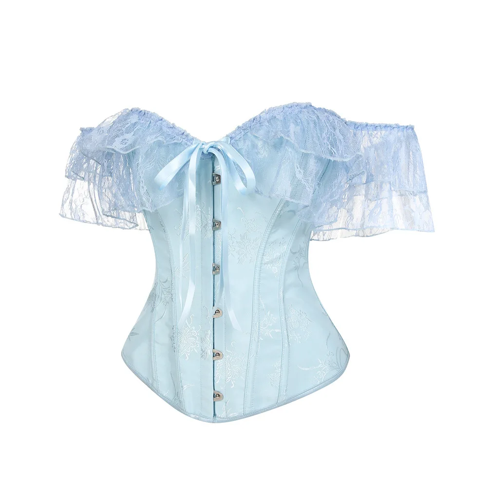 Women Sky Blue Corset Tops Sexy Lace Short Sleeves Off Shoulder Waist Shaper Gothic Vintage Black White Bustiers Hot Lingerie
Women Sky Blue Corset Tops Sexy Lace Short Sleeves Off Shoulder Waist Shaper Gothic Vintage Black White Bustiers Hot Lingerie