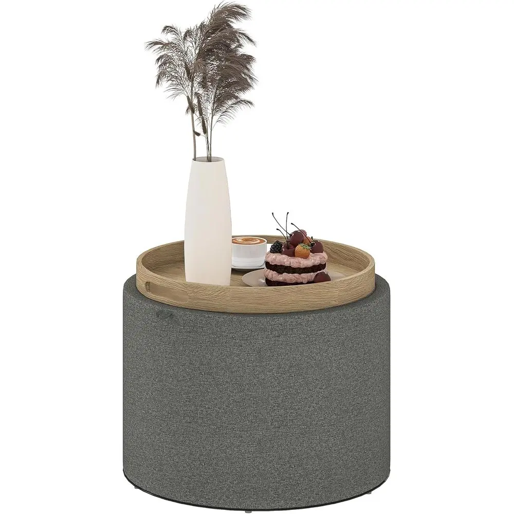 Gray Round Upholstered Ottoman with Top Lip Tray and Hidden Storage, Accent Vanity Stool for Living Room
Gray Round Upholstered Ottoman with Top Lip Tray and Hidden Storage, Accent Vanity Stool for Living Room