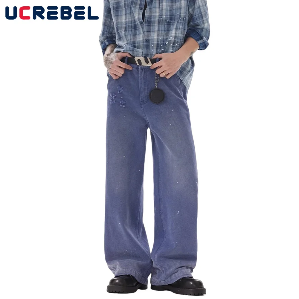 Ripped Splash Ink Blue Jeans Mens Retro High Street Straight Loose Wide Leg Denim Pants Men
Ripped Splash Ink Blue Jeans Mens Retro High Street Straight Loose Wide Leg Denim Pants Men