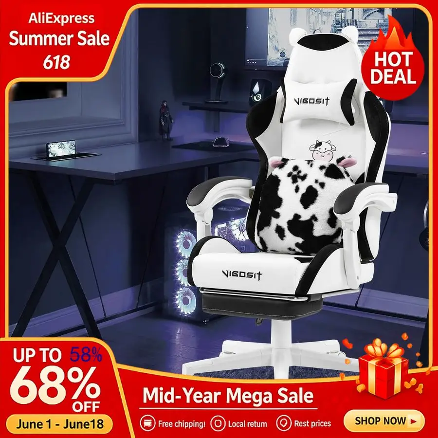Cute Gaming Chair with Footrest Ergonomic Computer Chair Cow Print Design,High Back PU Leather Office Chairs Lumbar Suppo,Custom
Cute Gaming Chair with Footrest Ergonomic Computer Chair Cow Print Design,High Back PU Leather Office Chairs Lumbar Suppo,Custom