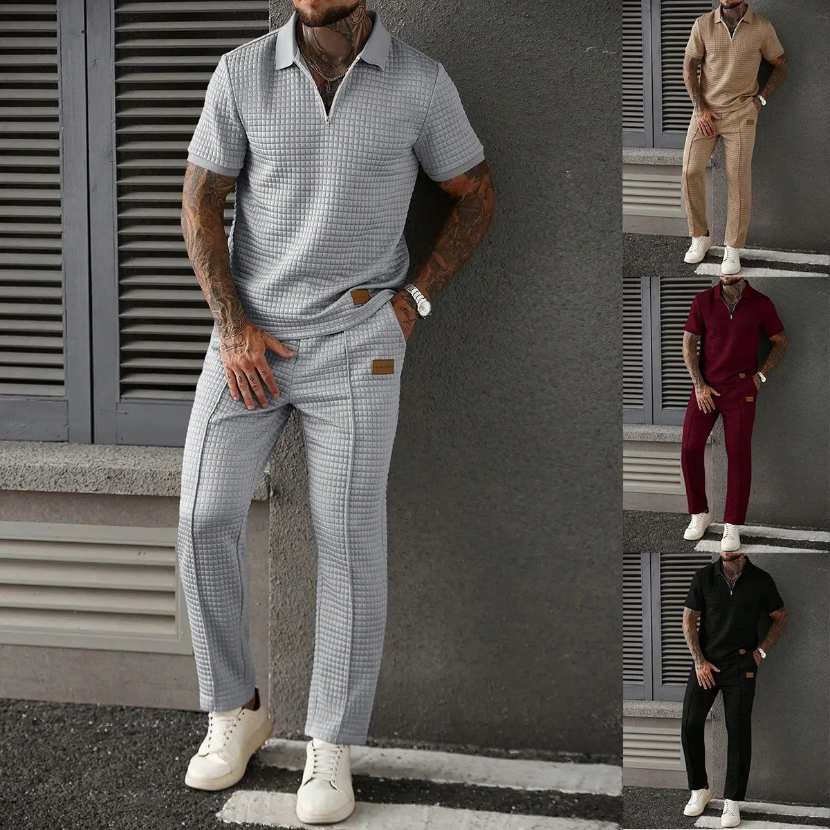 Polo Sets Two Pieces Men Tracksuit Turn Down Collar Shirts Short Sleeve Tops Spliced Straight Ankle Length Pants Loose Casual
Polo Sets Two Pieces Men Tracksuit Turn Down Collar Shirts Short Sleeve Tops Spliced Straight Ankle Length Pants Loose Casual