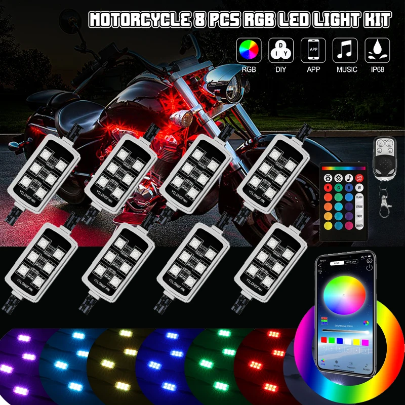 8pcs RGB Motorcycle Underbody Light Strip Atmosphere Decorative Lamp (APP/RF Remote Control)
8pcs RGB Motorcycle Underbody Light Strip Atmosphere Decorative Lamp (APP/RF Remote Control)