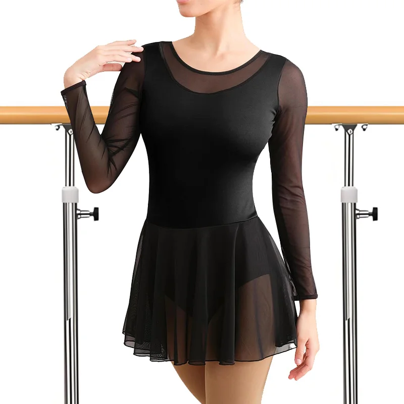 Women's Mesh Long Sleeve Dress Ballet Dance Leotard for Adult Gymnastics Skirts with Folding Buckle Hollow Back and Soft Lining
Women's Mesh Long Sleeve Dress Ballet Dance Leotard for Adult Gymnastics Skirts with Folding Buckle Hollow Back and Soft Lining