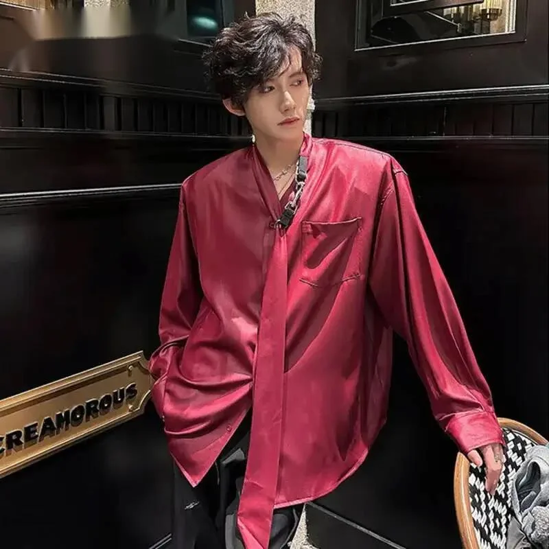 Summer Men's Ribbon Bright Silk Smooth Shirt Solid Color Long Sleeve Men Shirts Summer New Korean Style Top Red 9WZZXV
Summer Men's Ribbon Bright Silk Smooth Shirt Solid Color Long Sleeve Men Shirts Summer New Korean Style Top Red 9WZZXV