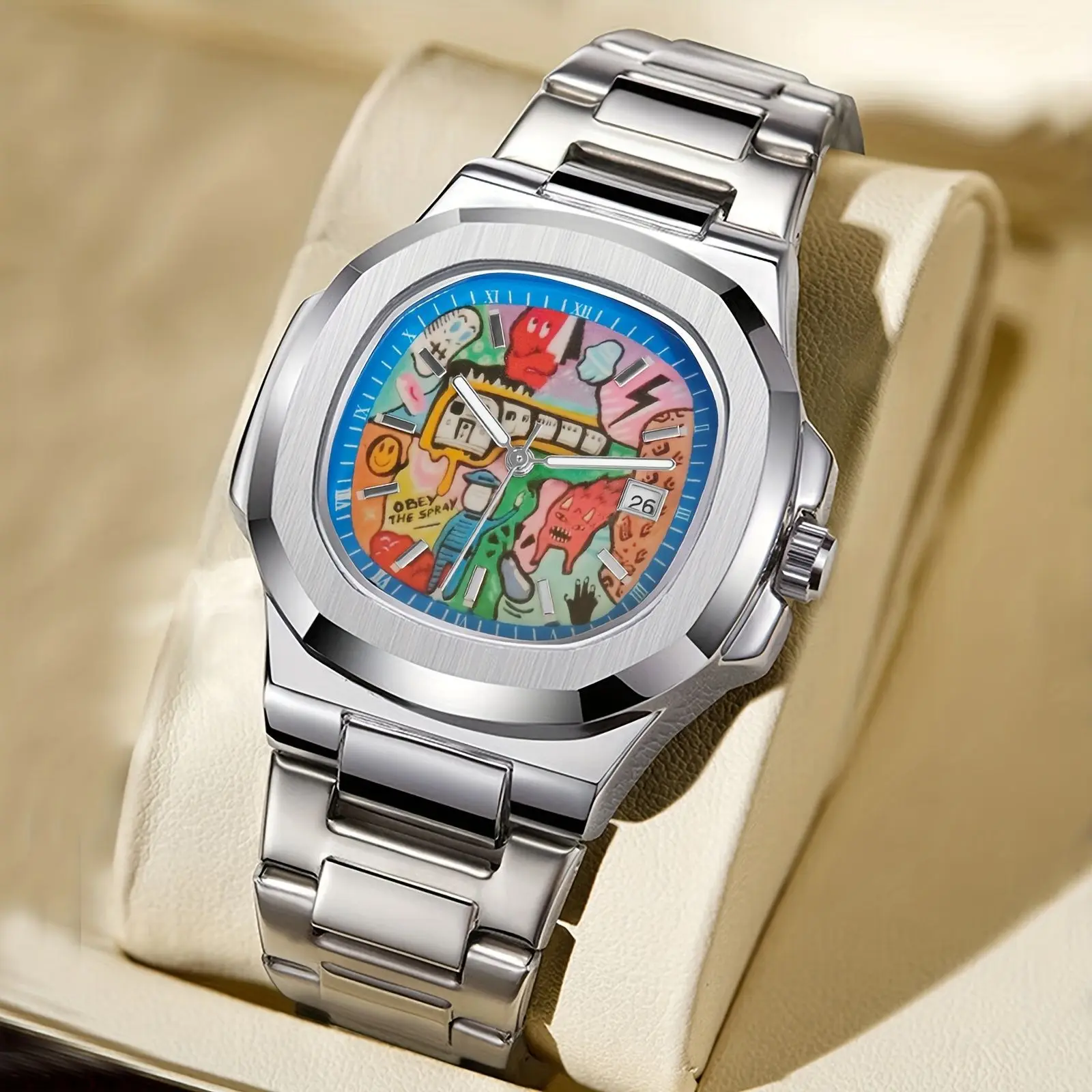 Новинка 2024 года, мужские квадратные концептуальные часы с червоточиной, водостойкий стальной ремешок, винтажные квадратные граффити, аниме, кварцевые наручные часы, мужские часы
Новинка 2024 года, мужские квадратные концептуальные часы с червоточиной, водостойкий стальной ремешок, винтажные квадратные граффити, аниме, кварцевые наручные часы, мужские часы