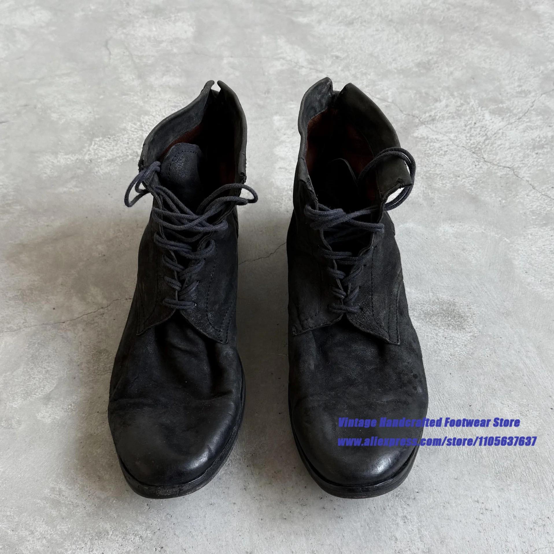 Vintage Black Leather Round Toe Men's Boots High-Top Lace-Up Booties Low Flat Heel Handcrafted Men's Boots Stylish Men's Shoes
Vintage Black Leather Round Toe Men's Boots High-Top Lace-Up Booties Low Flat Heel Handcrafted Men's Boots Stylish Men's Shoes