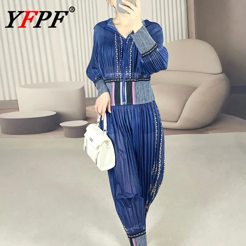 YFPF Fashion Blue Pleated Women 2 Piece Set Zipper Short Jacket + Wide Leg Trousers Streetwear 2025 New Clothing 3A223
YFPF Fashion Blue Pleated Women 2 Piece Set Zipper Short Jacket + Wide Leg Trousers Streetwear 2025 New Clothing 3A223