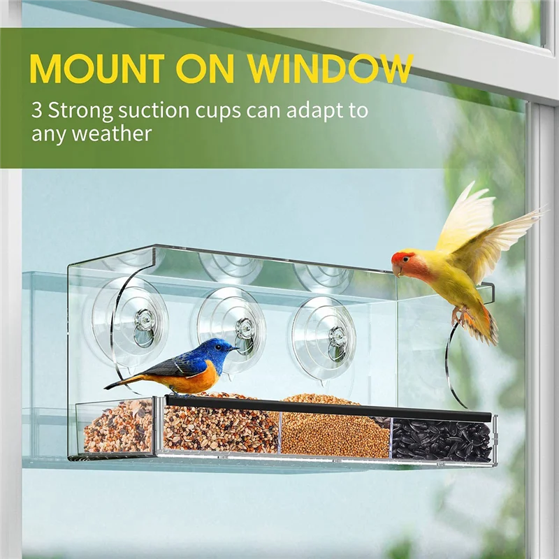 Window Bird Feeders With Strong Suction Cups, Clear Bird Feeder For Outside, Bird House With Lift-Up 3 Compartment Trays
Window Bird Feeders With Strong Suction Cups, Clear Bird Feeder For Outside, Bird House With Lift-Up 3 Compartment Trays