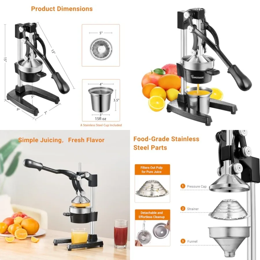 Cast Iron Juicer, Heavy Duty Manual Citrus Press Hand Press Juicer for Orange Lemon Pomegranate, High Leverage for Easy Juicing
Cast Iron Juicer, Heavy Duty Manual Citrus Press Hand Press Juicer for Orange Lemon Pomegranate, High Leverage for Easy Juicing