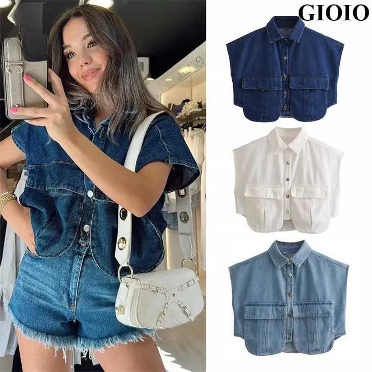 GIOIO 2024 Summer Short Sleeve Button Shirt Woman Pocket Blouses Denim Cropped Shirt Women
GIOIO 2024 Summer Short Sleeve Button Shirt Woman Pocket Blouses Denim Cropped Shirt Women