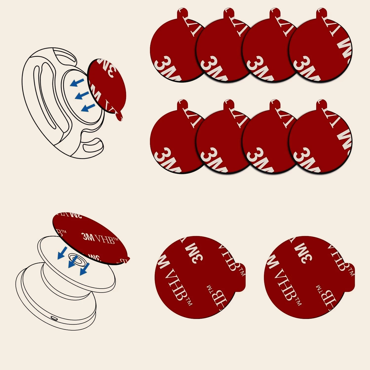 VHB Magnetic Phone Holder Adhesive Pads - Strong Double Sided Tape for Car Dash Phone Grip and Stand Mount
VHB Magnetic Phone Holder Adhesive Pads - Strong Double Sided Tape for Car Dash Phone Grip and Stand Mount