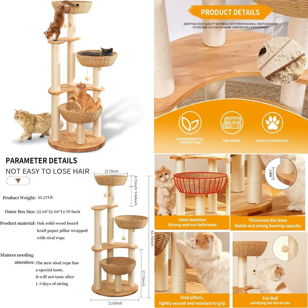 Indoor Cat Tree Tower for Multiple Large Cats, Handcrafted Oak Scratching Post, Luxurious Woven Cat Condo
Indoor Cat Tree Tower for Multiple Large Cats, Handcrafted Oak Scratching Post, Luxurious Woven Cat Condo