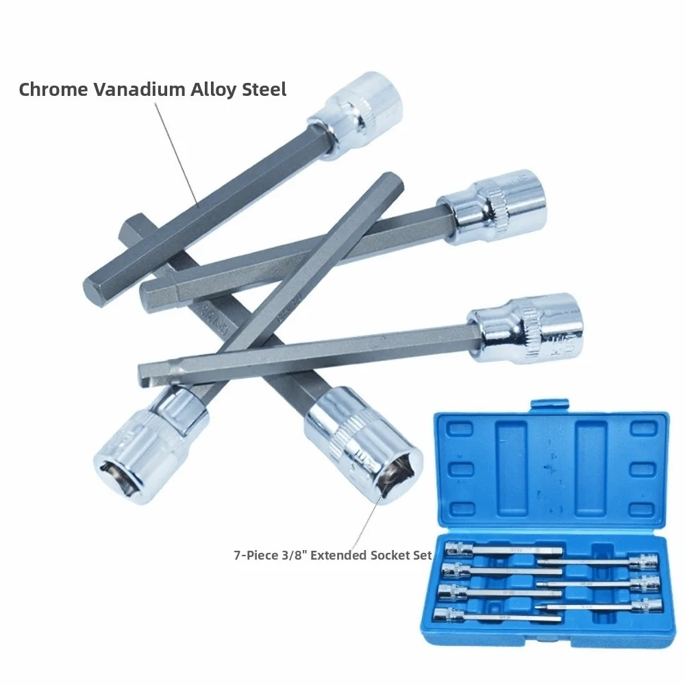 7Pcs/Set Durable Extra Long Hex Bit Set CR-V & S2 Steel 3/8" Drive Hex Wrench 110mm Length H3-H10 Hand Tool Kit Metric
7Pcs/Set Durable Extra Long Hex Bit Set CR-V & S2 Steel 3/8" Drive Hex Wrench 110mm Length H3-H10 Hand Tool Kit Metric