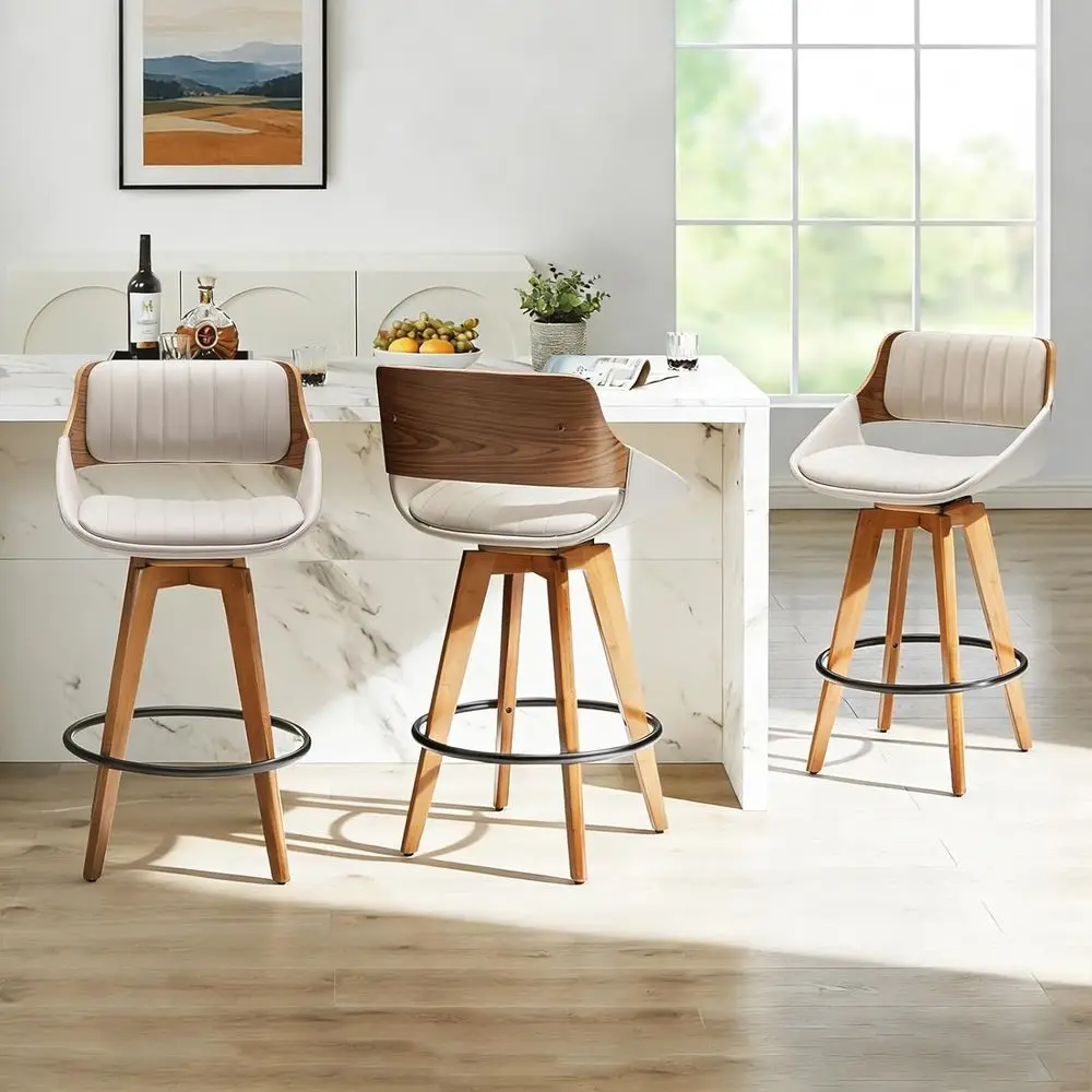 Gray Leather Upholstered 3-Piece Swivel Bar Stools, 29.5-Inch High Kitchen Island Chairs with Wooden Back and Legs
Gray Leather Upholstered 3-Piece Swivel Bar Stools, 29.5-Inch High Kitchen Island Chairs with Wooden Back and Legs