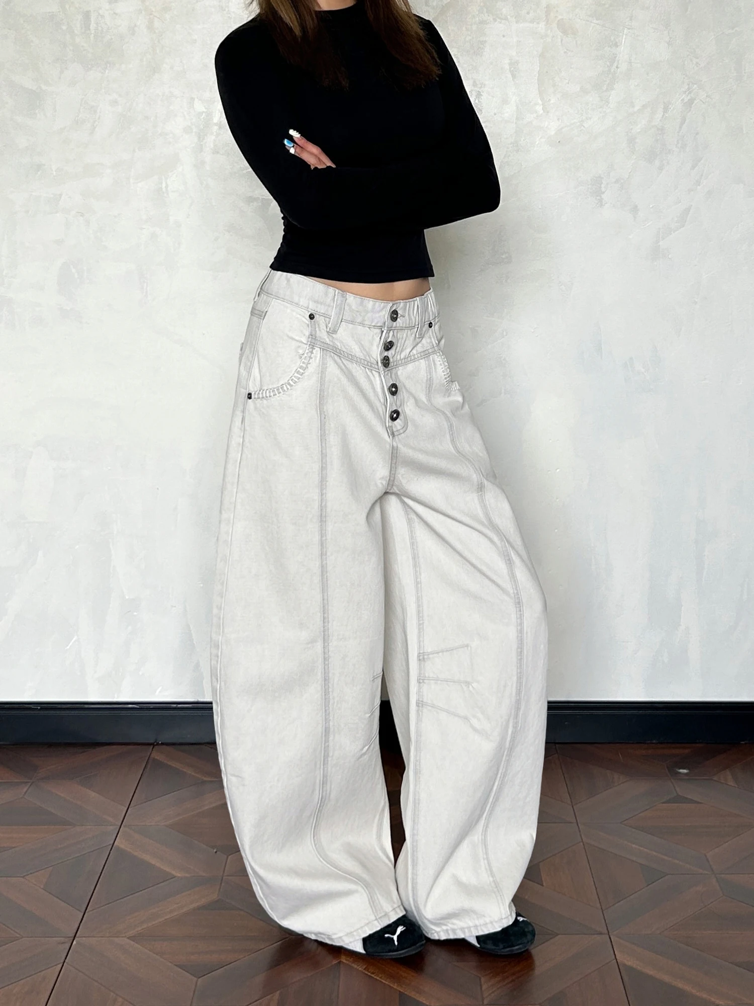 American Sle Loose Casual Knife Denim Jeans Single Button Deconstructed Design Wide Leg Pants Ladies Jeans
American Sle Loose Casual Knife Denim Jeans Single Button Deconstructed Design Wide Leg Pants Ladies Jeans