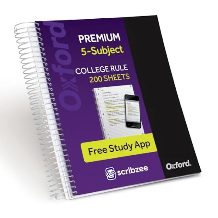 Spiral Notebook with Free Study App, 5 Subject, College Ruled, Ultra Smooth Paper, No Ink Bleed-Through, Strong Poly Cover, 5 D
Spiral Notebook with Free Study App, 5 Subject, College Ruled, Ultra Smooth Paper, No Ink Bleed-Through, Strong Poly Cover, 5 D