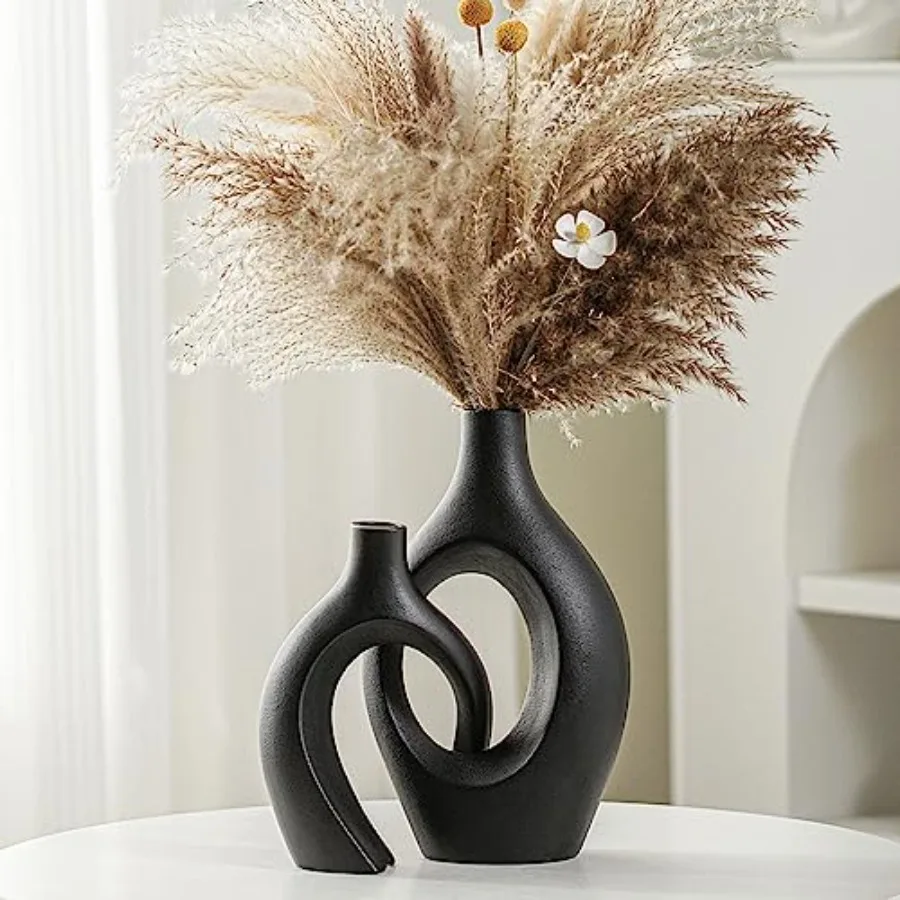 Extra LargeMatte Black Ceramic Vase Set of 2 Vase for Pampas Grass, Modern Circle Donut Aesthetic Flower Decorative Vases for N
Extra LargeMatte Black Ceramic Vase Set of 2 Vase for Pampas Grass, Modern Circle Donut Aesthetic Flower Decorative Vases for N