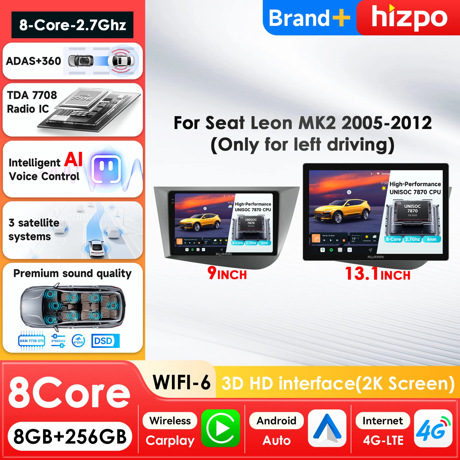 AURA AI 2K 3D Screen 8Core Car Multimedia Player for Seat Leon 2 MK2 2005-2012 Carplay GPS Autoradio Intelligent Systems 360cam
AURA AI 2K 3D Screen 8Core Car Multimedia Player for Seat Leon 2 MK2 2005-2012 Carplay GPS Autoradio Intelligent Systems 360cam