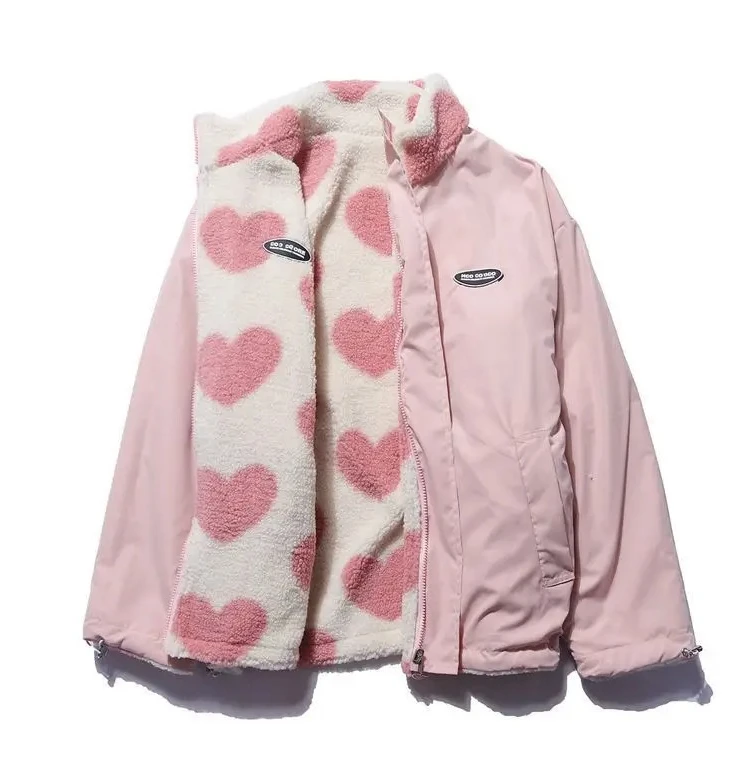 Women Winter Stand up Collar Outwear Double-sided Lamb Fur Plush Coat Couple Loose Heart Print Love Padded Jackets Casual Zipper
Women Winter Stand up Collar Outwear Double-sided Lamb Fur Plush Coat Couple Loose Heart Print Love Padded Jackets Casual Zipper