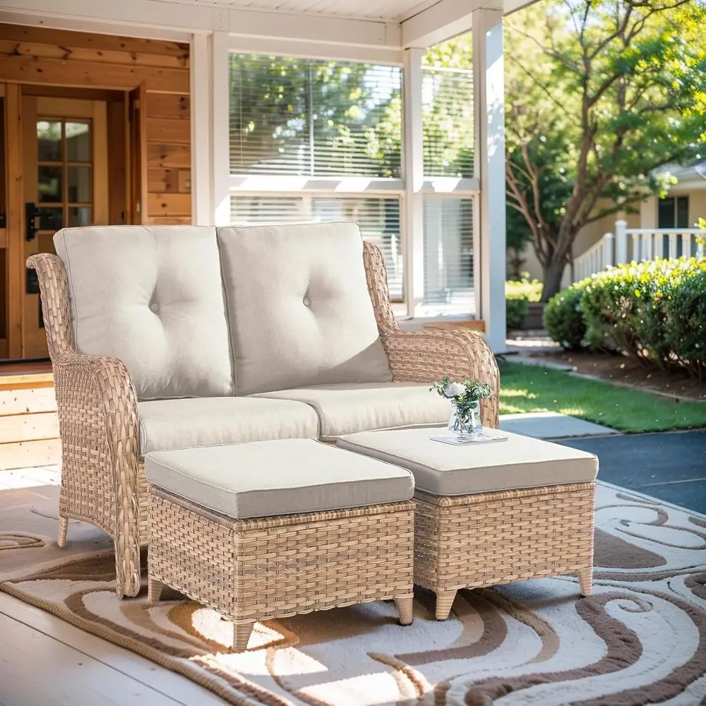 3-Piece Outdoor Patio Furniture Set with Ottoman, Deep Seating Loveseat, Garden Backyard Couch - Yellow/Beige
3-Piece Outdoor Patio Furniture Set with Ottoman, Deep Seating Loveseat, Garden Backyard Couch - Yellow/Beige
