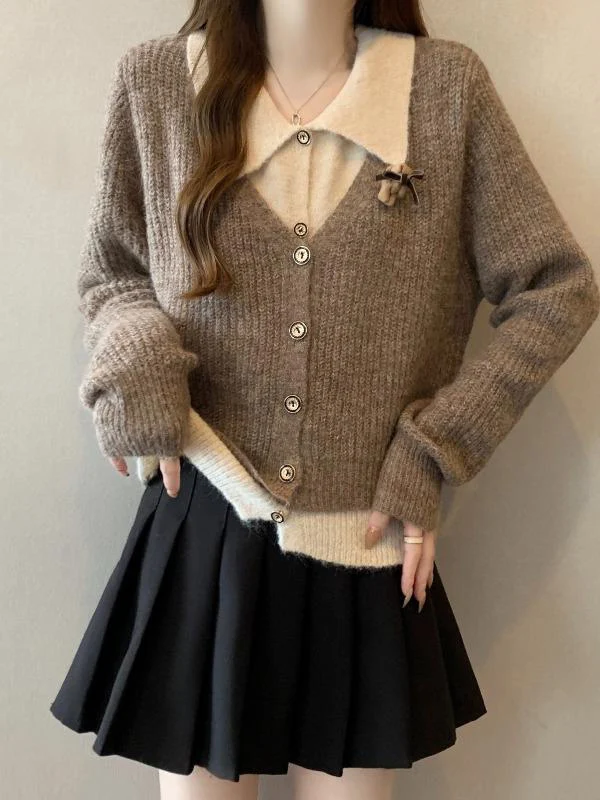 Café Brown Collared Sweater Jacket Women's Spring New Loose Fit Knitted Cardigan Fake Two-Piece Style Long Sleeve Neck
Café Brown Collared Sweater Jacket Women's Spring New Loose Fit Knitted Cardigan Fake Two-Piece Style Long Sleeve Neck