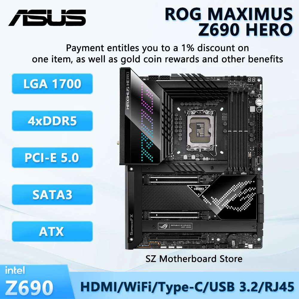 ASUS ROG MAXIMUS Z690 HERO ATX Motherboard Intel Z690 LGA 1700 Support 12th Gen CPU I9/i7/i5 14900K 14700 14600 DDR5 M.2 1%Off
ASUS ROG MAXIMUS Z690 HERO ATX Motherboard Intel Z690 LGA 1700 Support 12th Gen CPU I9/i7/i5 14900K 14700 14600 DDR5 M.2 1%Off