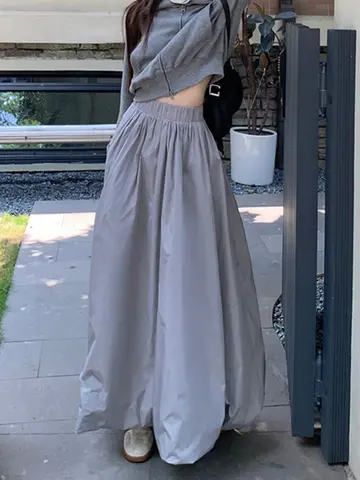 2026 Autumn New High Waist A-line Women Bud Skirt Flared Sporty Style Casual Solid Color Daily Wear Midi Skirts