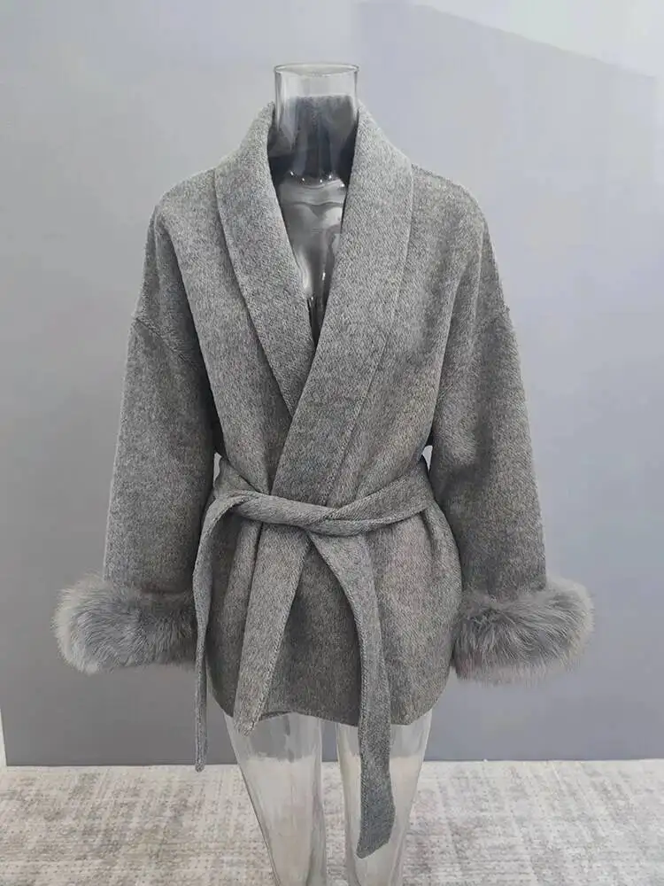 UCXQ Elegant OL Office Lady Overcoats Fur Patchwork Long Sleeve Woolen Coat Beautiful Women's Clothing Jacket Autumn 2025 Winter 48 S16bf8266082f47d29b91b1cd376e7df91