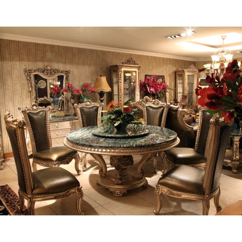 European Solid Wood Marble Dining Table Round Dining Table with Turntable Villa Luxury Restaurant Dining Table 6 Chairs 
European Solid Wood Marble Dining Table Round Dining Table with Turntable Villa Luxury Restaurant Dining Table 6 Chairs