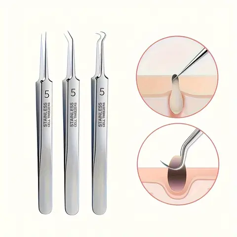 1/3pcs Extra Fine No. 5 Cellular Acne Blackhead Tweezers,Facial Beauty Remove Acne Needle Tools for Skin Care,Blackhead clip