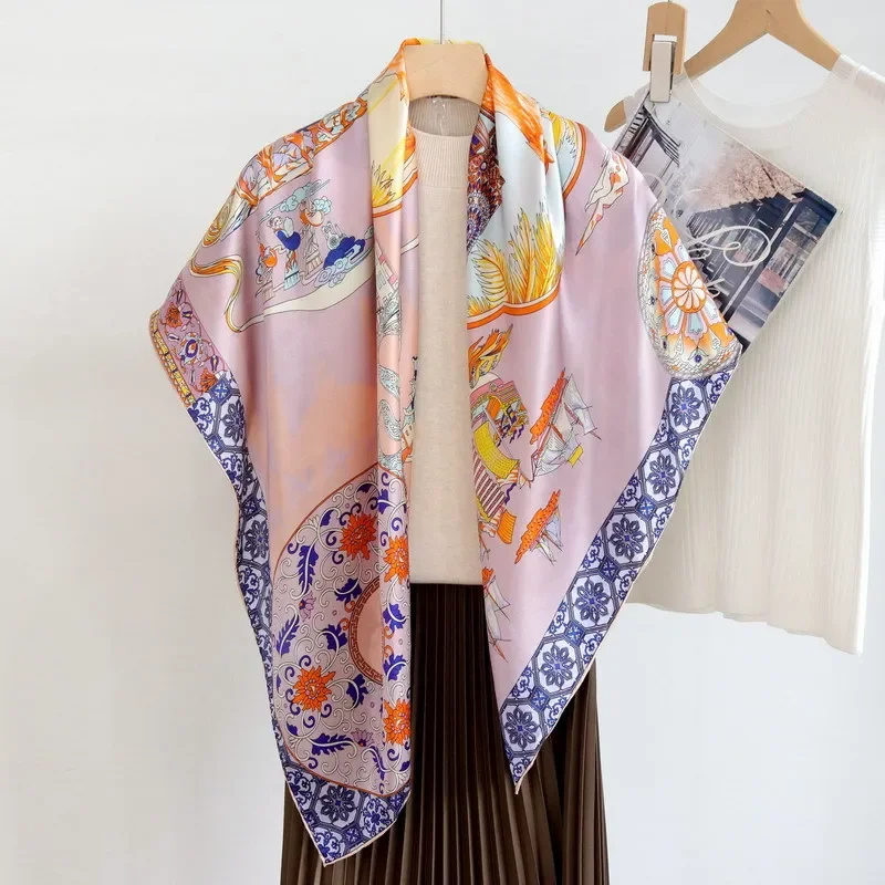 High-end Elegant Women Exquisite "Silk Road" Printed Quality Plain Satin Silk Hand-rolled Edge Large Square Scarf Shawl
High-end Elegant Women Exquisite "Silk Road" Printed Quality Plain Satin Silk Hand-rolled Edge Large Square Scarf Shawl