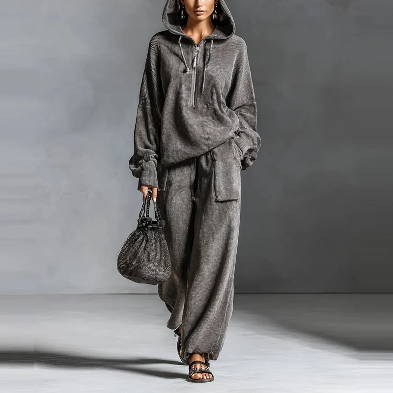 Street Style Solid Color Pocket Loose Fashion Two-piece Set Comfortable Sportswear Set Pullover Hoodie and Wide Leg Pants Set
Street Style Solid Color Pocket Loose Fashion Two-piece Set Comfortable Sportswear Set Pullover Hoodie and Wide Leg Pants Set