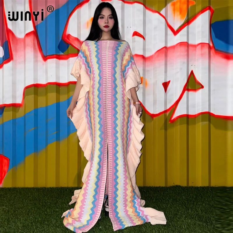 Трикотажное удобное теплое зимнее модное платье WINYI с радужным принтом, элегантное Африканское женское длинное платье в стиле бохо с рукавом в виде листьев лотоса
Трикотажное удобное теплое зимнее модное платье WINYI с радужным принтом, элегантное Африканское женское длинное платье в стиле бохо с рукавом в виде листьев лотоса